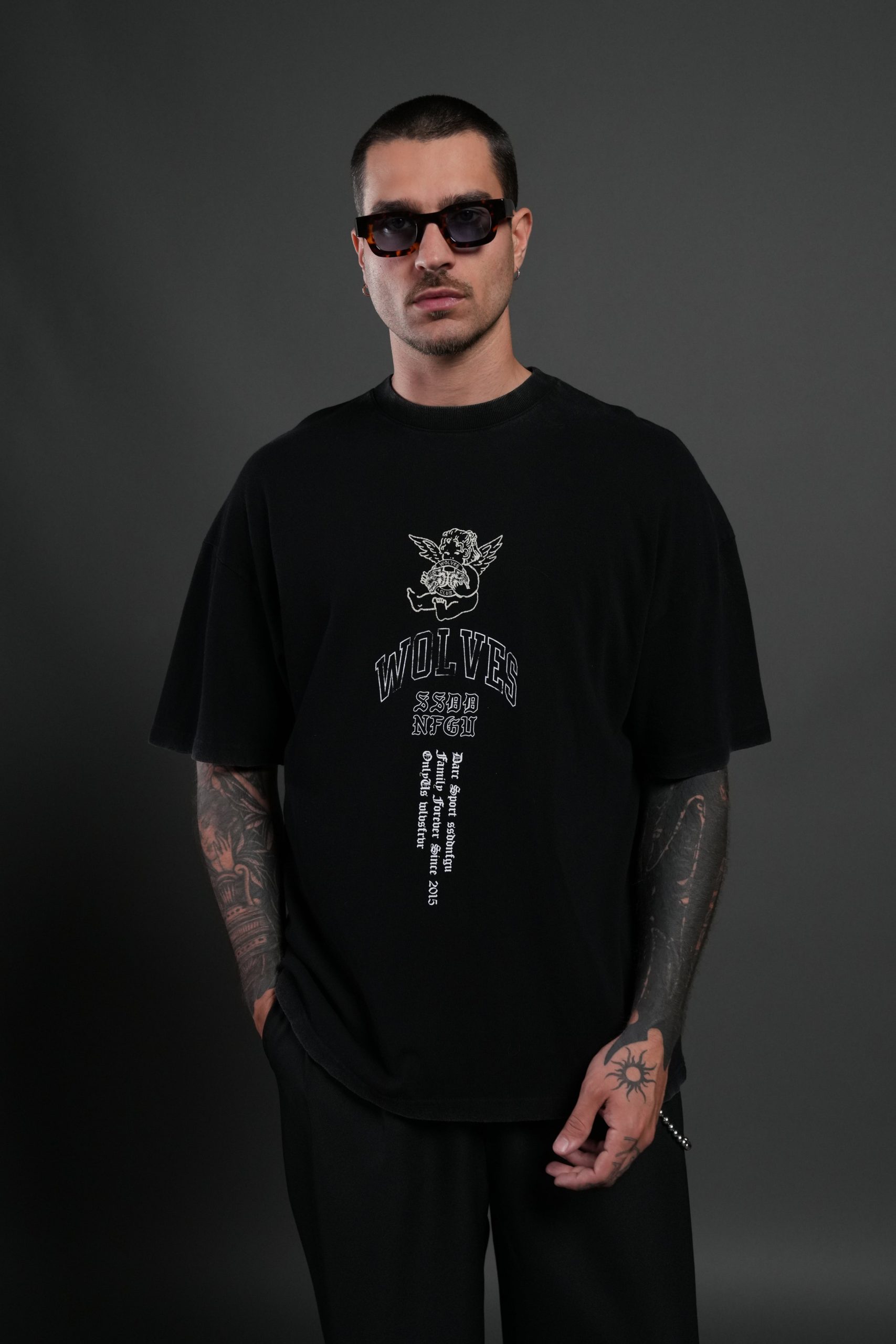 Wolves Club Cherub Premium Oversized Tee in Black - Image 2