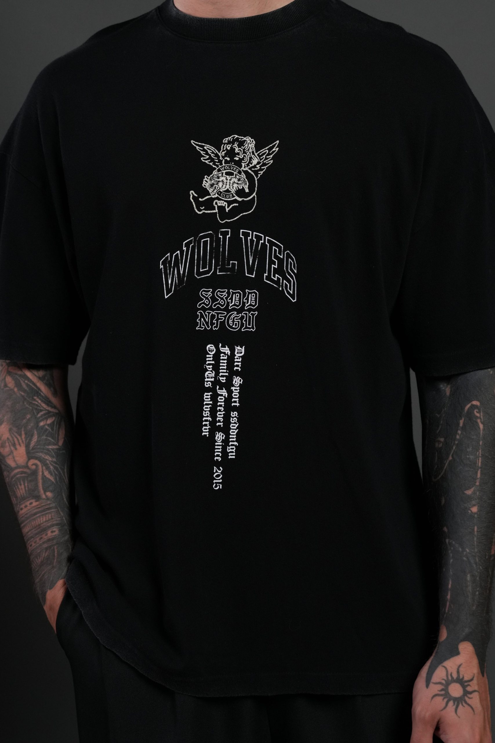 Wolves Club Cherub Premium Oversized Tee in Black - Image 7