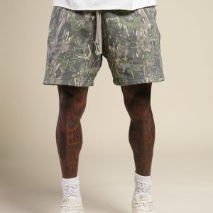 Dual Oversized Post Lounge Sweat Shorts in Norse Camo