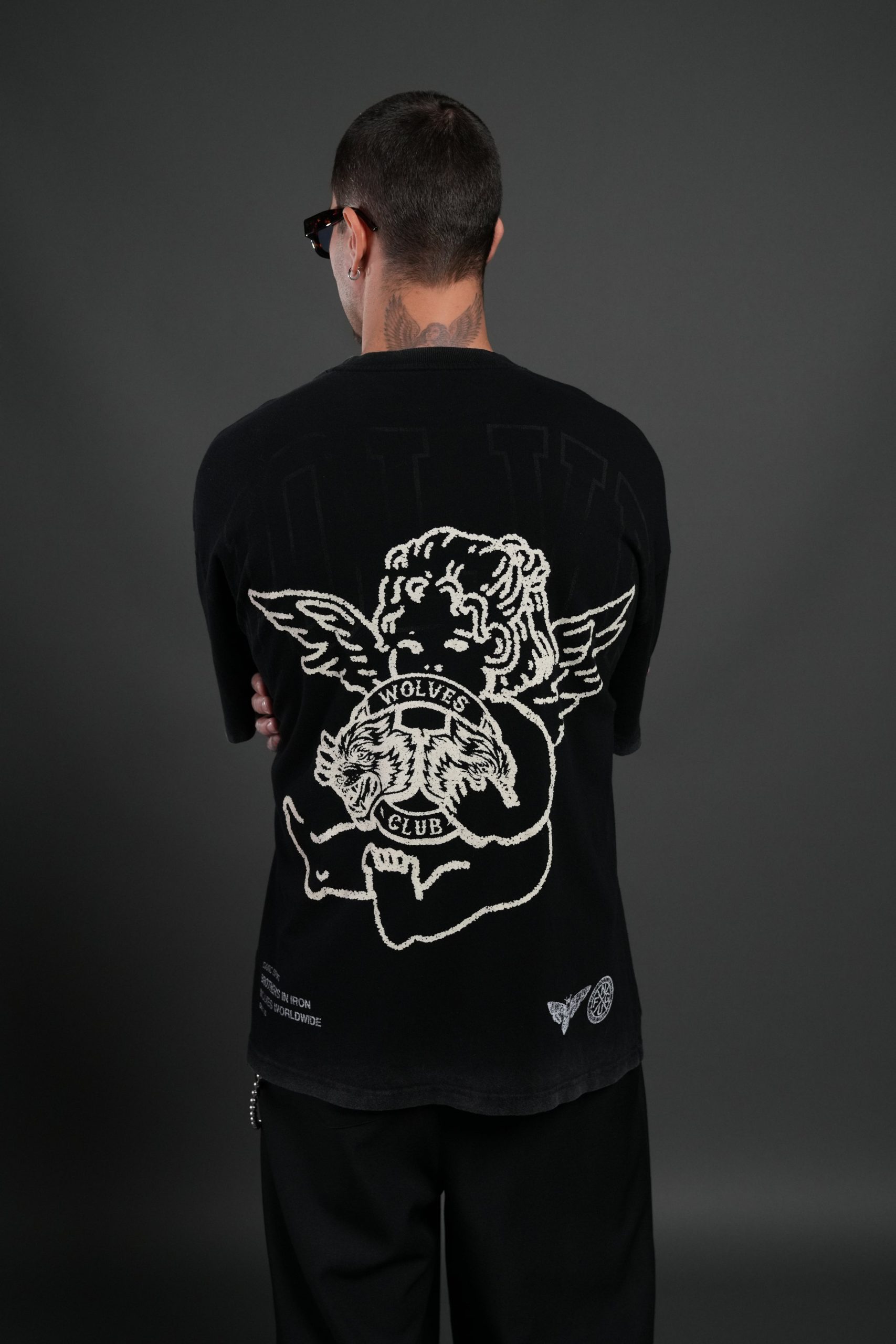Wolves Club Cherub Premium Oversized Tee in Black - Image 4