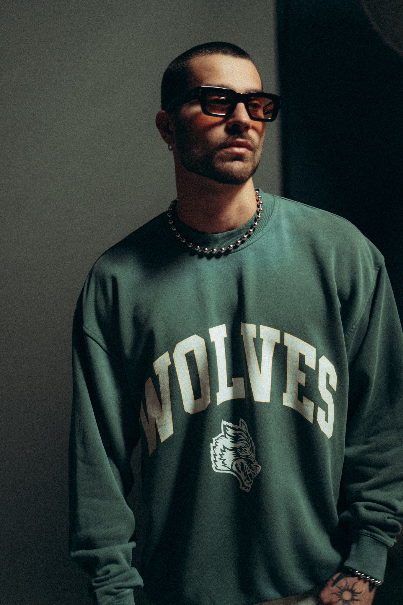 Loyalty London Unisex Crewneck in Hunter Green Driftwash - Image 2