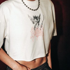 Viking Cherub Grunge Oversized (Cropped) Tee in Cream