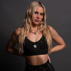 Hesh Everson Seamless Sports Bra in Black/Green Symbiote Web