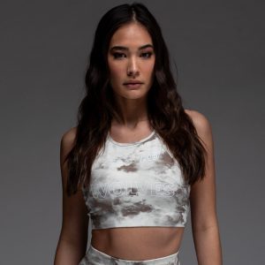 Faster Everson Seamless High Neck Bra in Stone Ghost Clouds