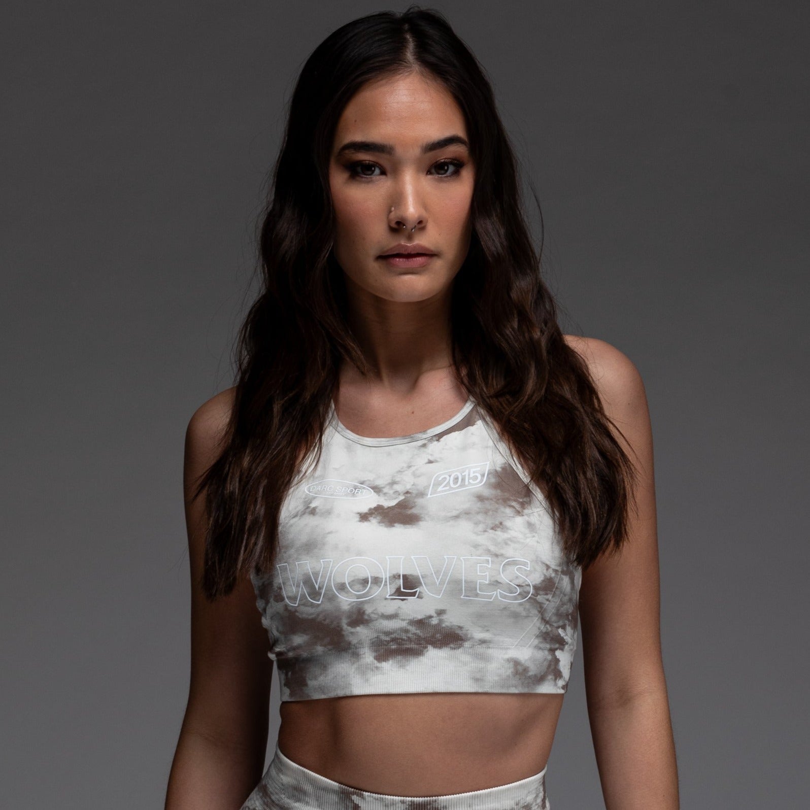 Faster Everson Seamless High Neck Bra in Stone Ghost Clouds